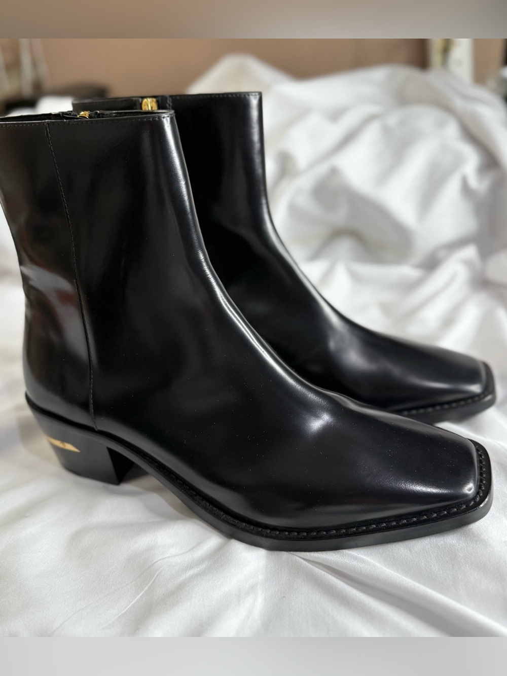 AMIRI Men's Ankle Boots Black Leather Square Toe Side Zip EU Size 44 US 11